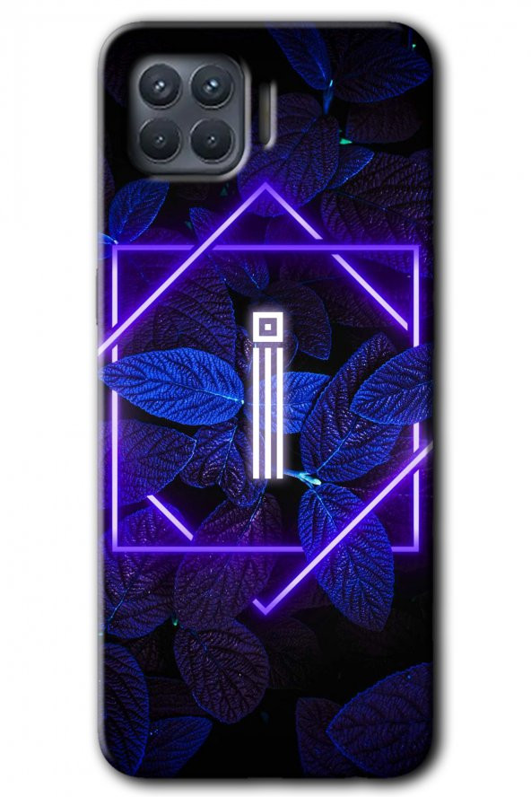 Oppo Reno 4 Lite Kılıf HD Desen Baskılı Arka Kapak - Dark Neon Yaprak İ Harfi - 1
