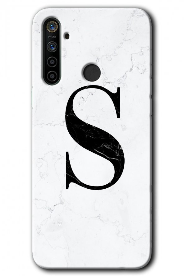 Realme 6i Kılıf HD Desen Baskılı Arka Kapak - Beyaz Mermer Desenli S Harfi