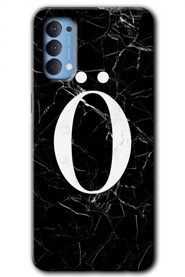 Oppo Reno 4 Kılıf HD Desen Baskılı Arka Kapak - Siyah Mermer Desenli Ö Harfi - 1