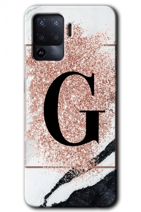Oppo Reno 5 Lite Kılıf HD Desen Baskılı Arka Kapak - Pembe Mermer Desenli G Harfi - 1