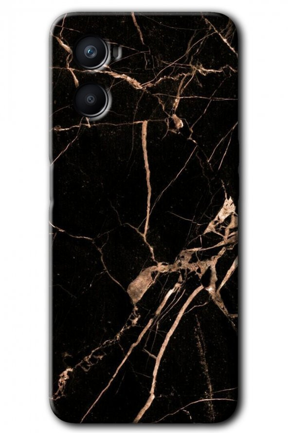 Oppo Reno 3 Kılıf HD Desen Baskılı Arka Kapak - Siyah Gold Mermer - 1