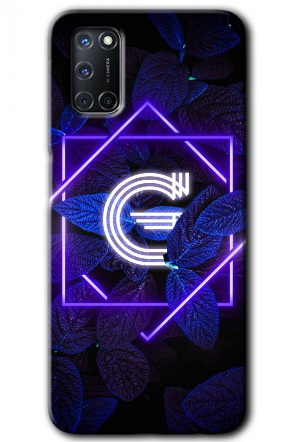 Oppo A52 Kılıf HD Desen Baskılı Arka Kapak - Dark Neon Yaprak G Harfi