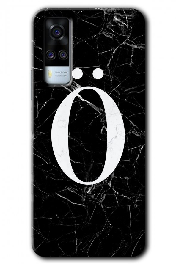 Vivo Y51 Kılıf HD Desen Baskılı Arka Kapak - Siyah Mermer Desenli Ö Harfi