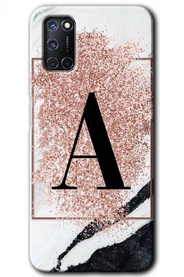 Oppo A52 Kılıf HD Desen Baskılı Arka Kapak - Pembe Mermer Desenli A Harfi