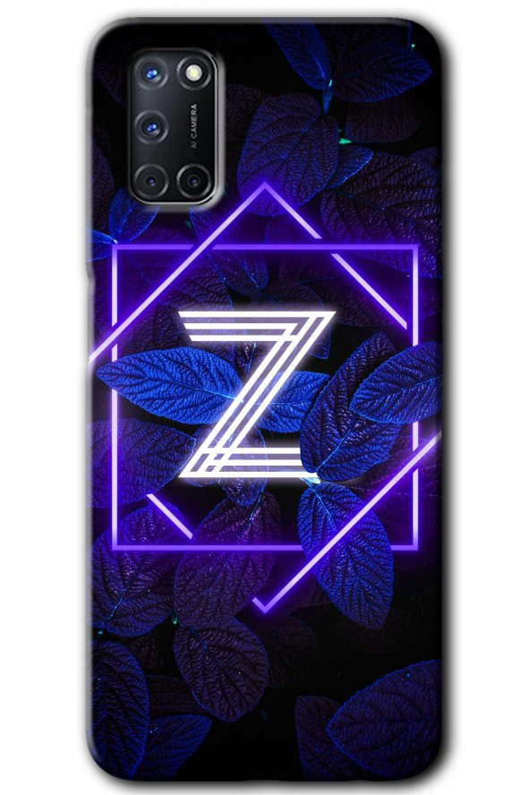 Oppo A52 Kılıf HD Desen Baskılı Arka Kapak - Dark Neon Yaprak Z Harfi