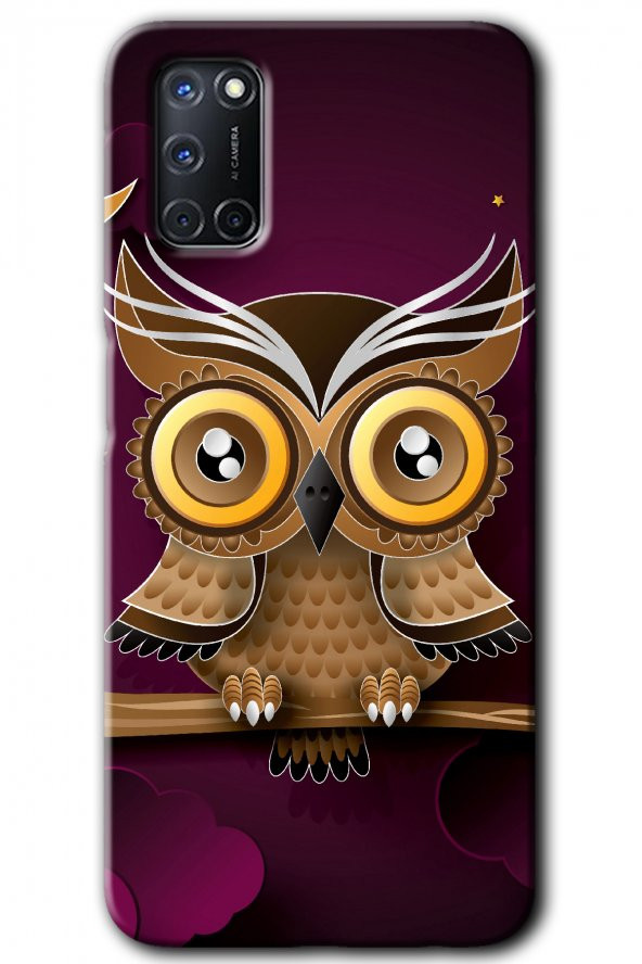 Oppo A52 Kılıf HD Desen Baskılı Arka Kapak - Owl Bird Branch