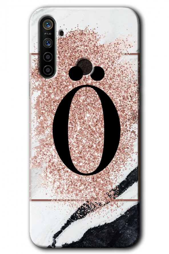 Realme 6i Kılıf HD Desen Baskılı Arka Kapak - Pembe Mermer Desenli Ö Harfi