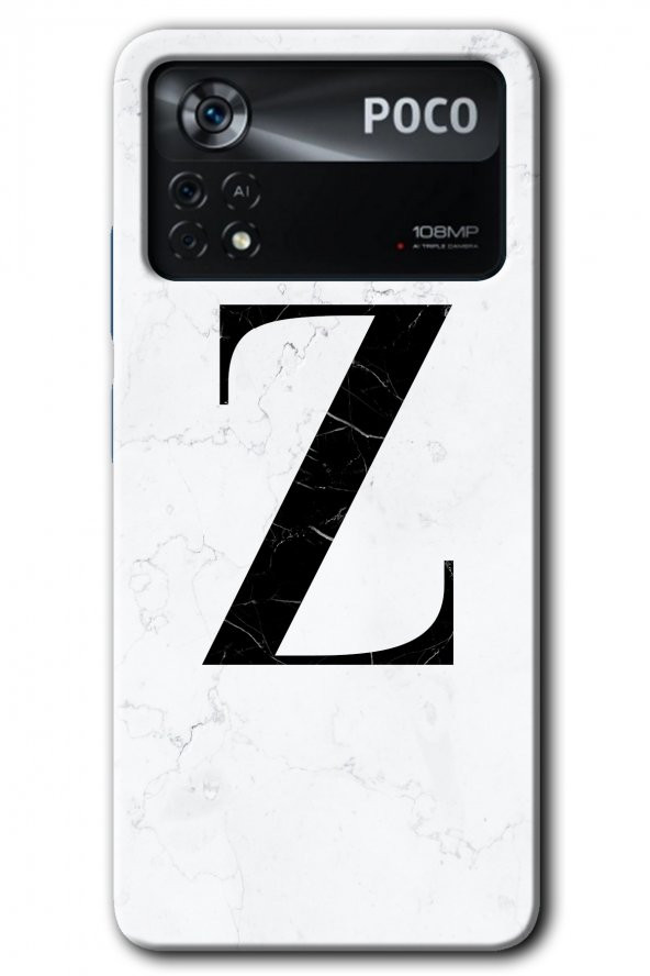 Poco x4 Pro Kılıf HD Desen Baskılı Arka Kapak - Beyaz Mermer Desenli Z Harfi