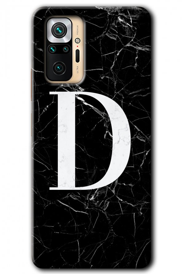 Redmi Note 10 Pro Kılıf HD Desen Baskılı Arka Kapak - Siyah Mermer Desenli D Harfi