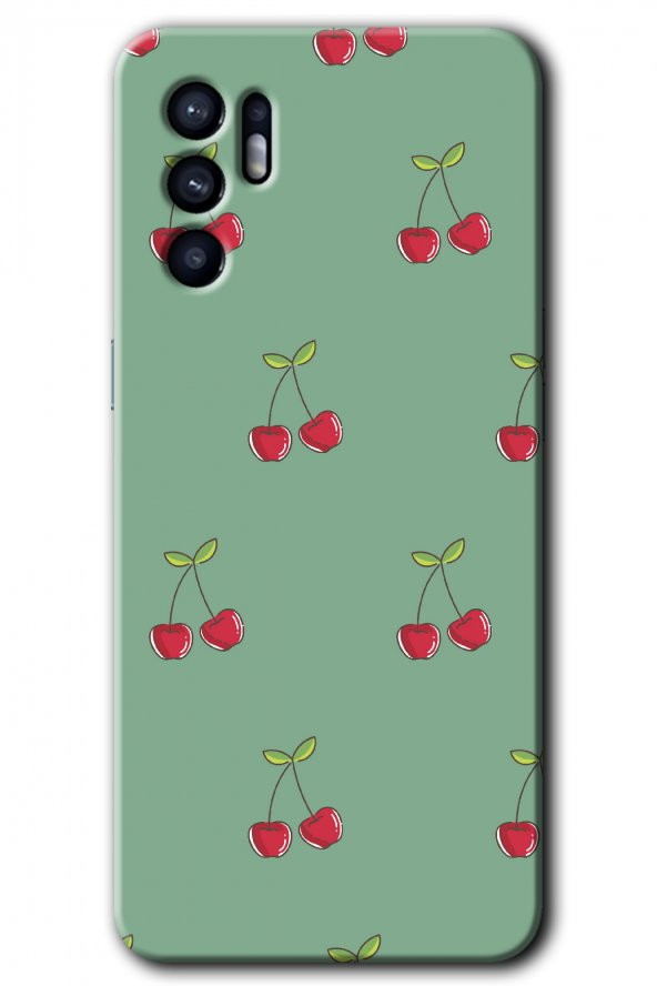 Oppo Reno 6 Kılıf HD Desen Baskılı Arka Kapak - Kiraz Berry - 1