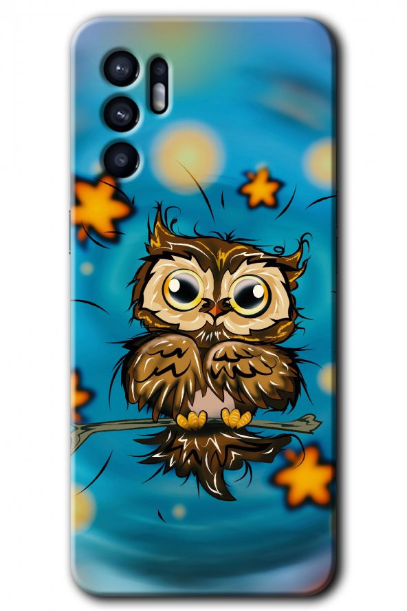Oppo Reno 6 Kılıf HD Desen Baskılı Arka Kapak - Owl Bird Stars - 1