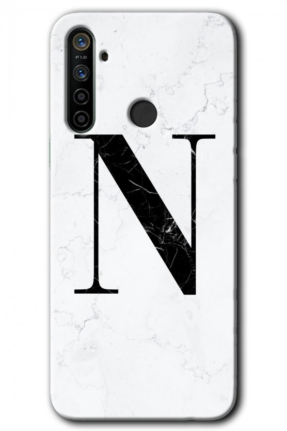 Realme 6i Kılıf HD Desen Baskılı Arka Kapak - Beyaz Mermer Desenli N Harfi