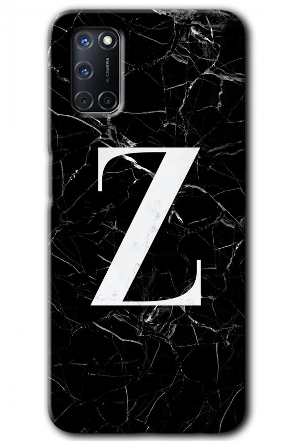 Oppo A52 Kılıf HD Desen Baskılı Arka Kapak - Siyah Mermer Desenli Z Harfi