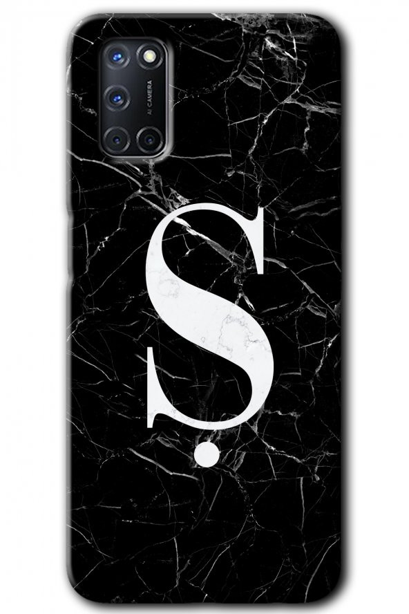 Oppo A52 Kılıf HD Desen Baskılı Arka Kapak - Siyah Mermer Desenli Ş Harfi