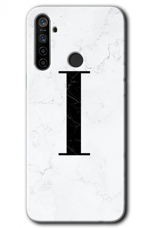 Realme 6i Kılıf HD Desen Baskılı Arka Kapak - Beyaz Mermer Desenli I Harfi