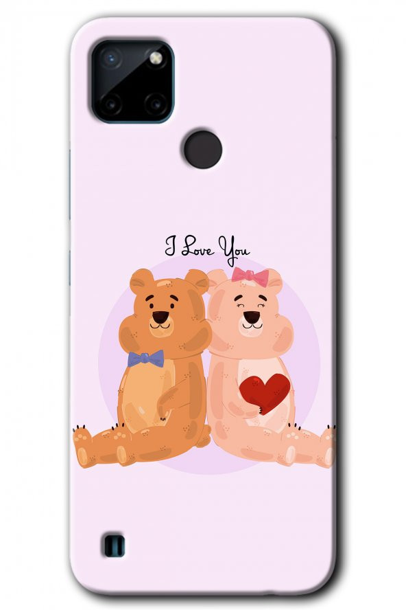 Realme C21 Kılıf HD Desen Baskılı Arka Kapak - Sevgili Ayıcık
