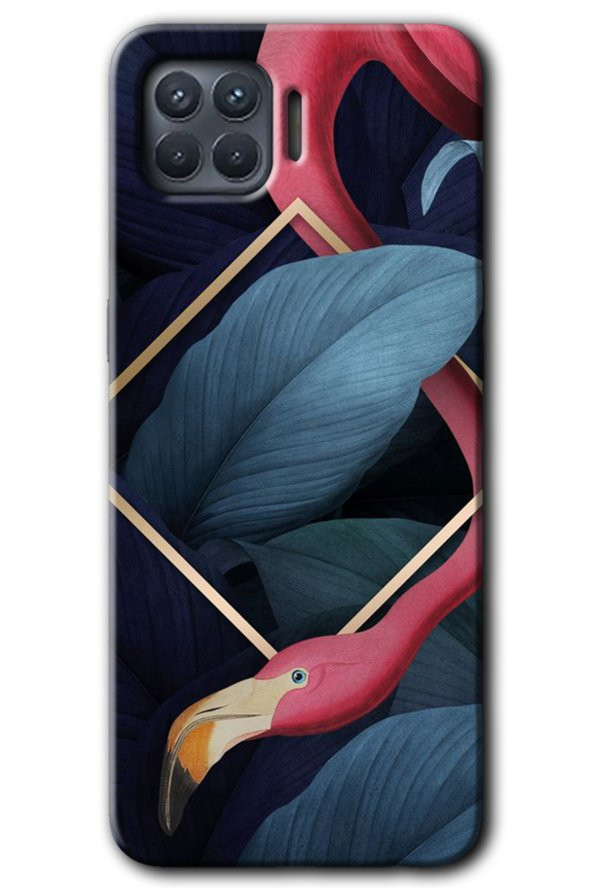 Oppo Reno 4 Lite Kılıf HD Desen Baskılı Arka Kapak - Flamingo Yaprak - 1