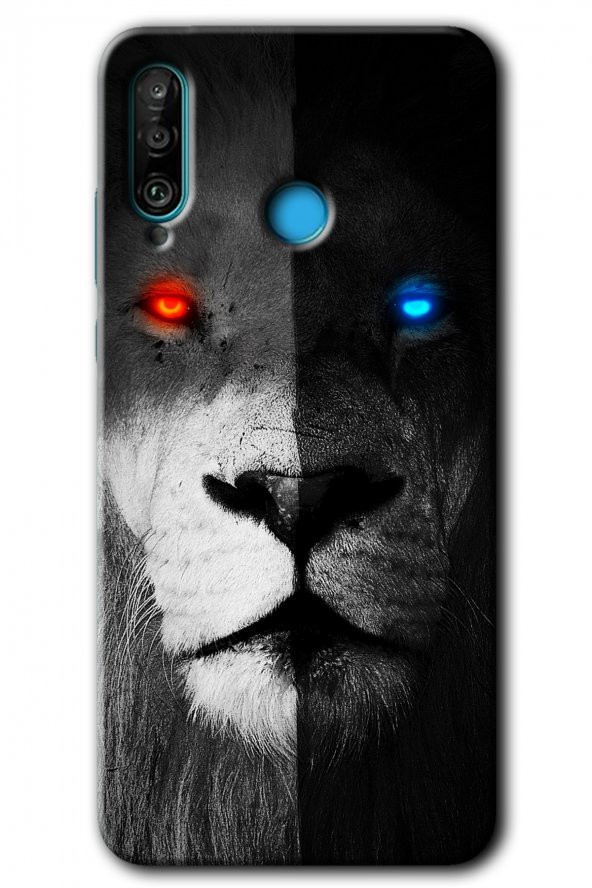 Huawei P30 Lite Kılıf HD Desen Baskılı Arka Kapak - Fire and Ice Lion