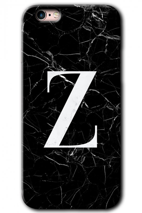 iPhone 6 Kılıf HD Desen Baskılı Arka Kapak - Siyah Mermer Desenli Z Harfi