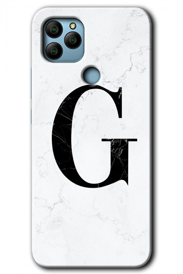 General Mobile GM 22 Plus Kılıf HD Desen Baskılı Arka Kapak - Beyaz Mermer Desenli G Harfi