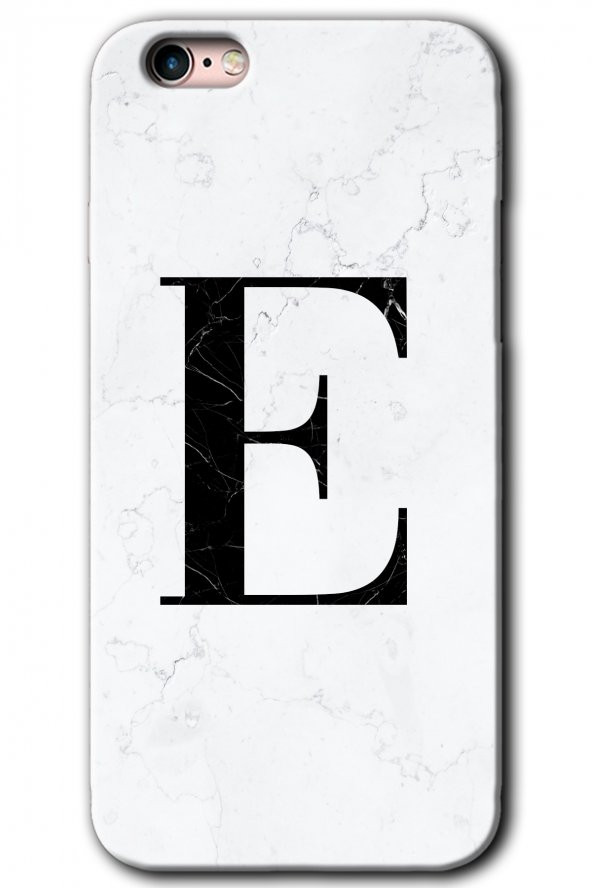 iPhone 6 Kılıf HD Desen Baskılı Arka Kapak - Beyaz Mermer Desenli E Harfi
