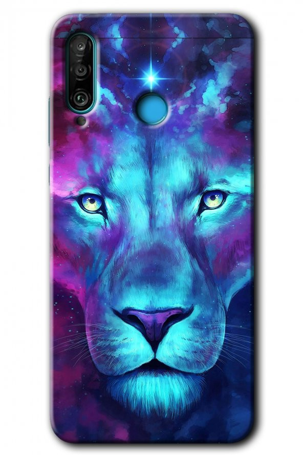 Huawei P30 Lite Kılıf HD Desen Baskılı Arka Kapak - Neon Lion