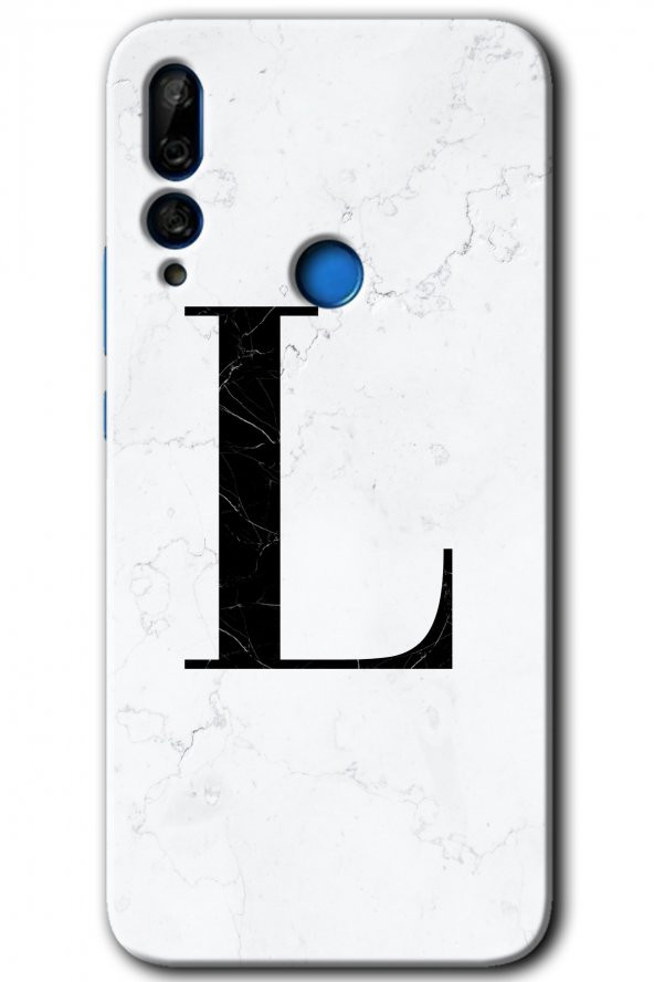 Huawei P Smart Z Kılıf HD Desen Baskılı Arka Kapak - Beyaz Mermer Desenli L Harfi