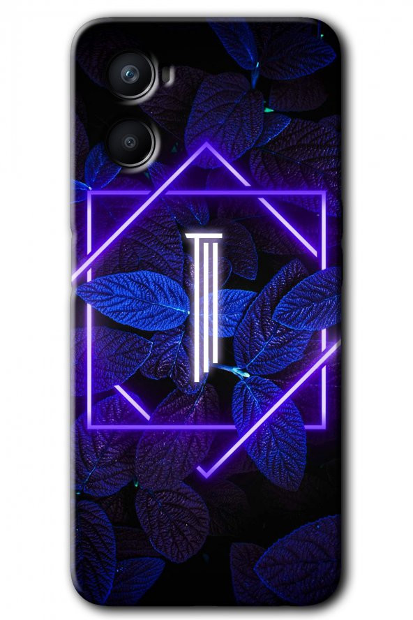 Oppo Reno 3 Kılıf HD Desen Baskılı Arka Kapak - Dark Neon Yaprak I Harfi - 1