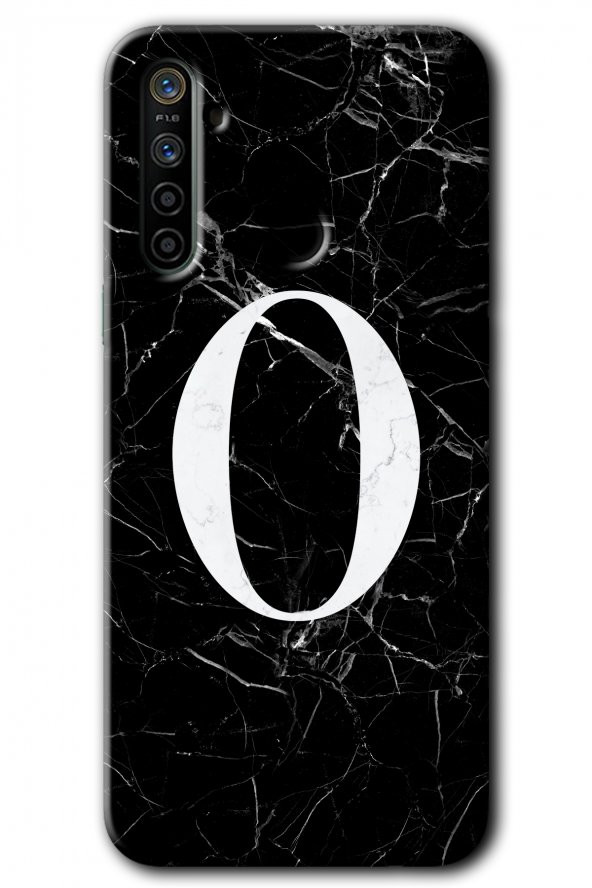 Realme 6i Kılıf HD Desen Baskılı Arka Kapak - Siyah Mermer Desenli O Harfi
