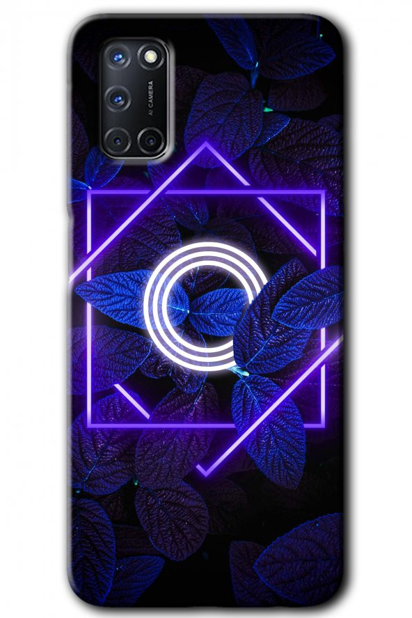 Oppo A72 Kılıf HD Desen Baskılı Arka Kapak - Dark Neon Yaprak O Harfi