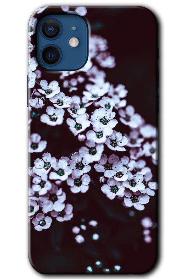 iPhone 12 Mini Kılıf HD Desen Baskılı Arka Kapak - Beyaz Çiçek - 1