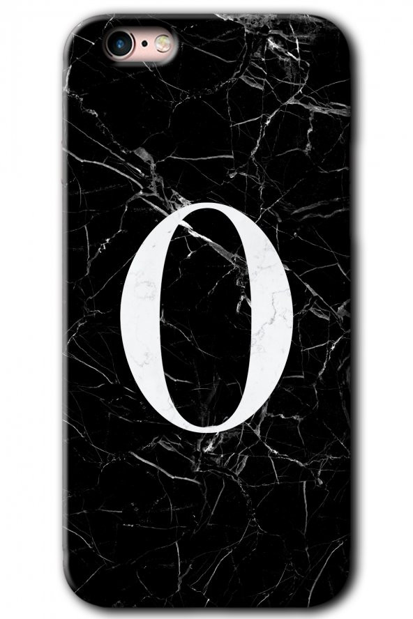 iPhone 6 Kılıf HD Desen Baskılı Arka Kapak - Siyah Mermer Desenli O Harfi