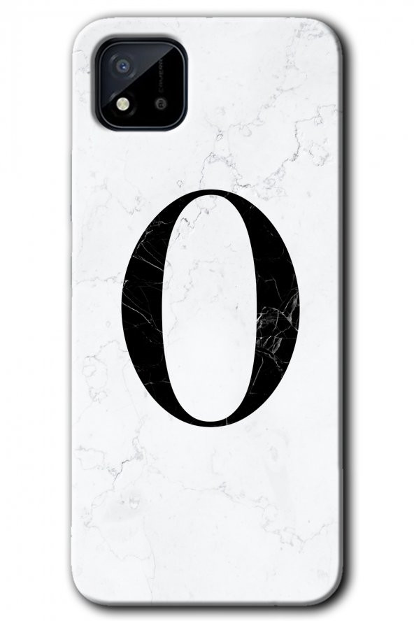 Realme C11 Kılıf HD Desen Baskılı Arka Kapak - Beyaz Mermer Desenli O Harfi