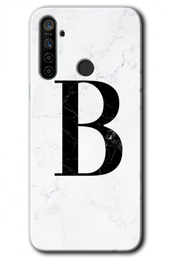 Realme 6i Kılıf HD Desen Baskılı Arka Kapak - Beyaz Mermer Desenli B Harfi