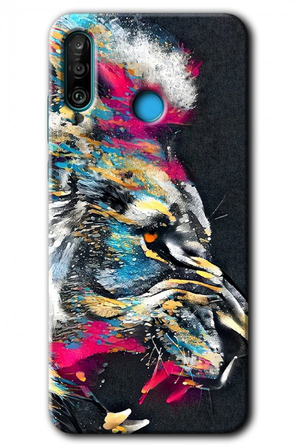 Huawei P30 Lite Kılıf HD Desen Baskılı Arka Kapak - Colorfull Aslan