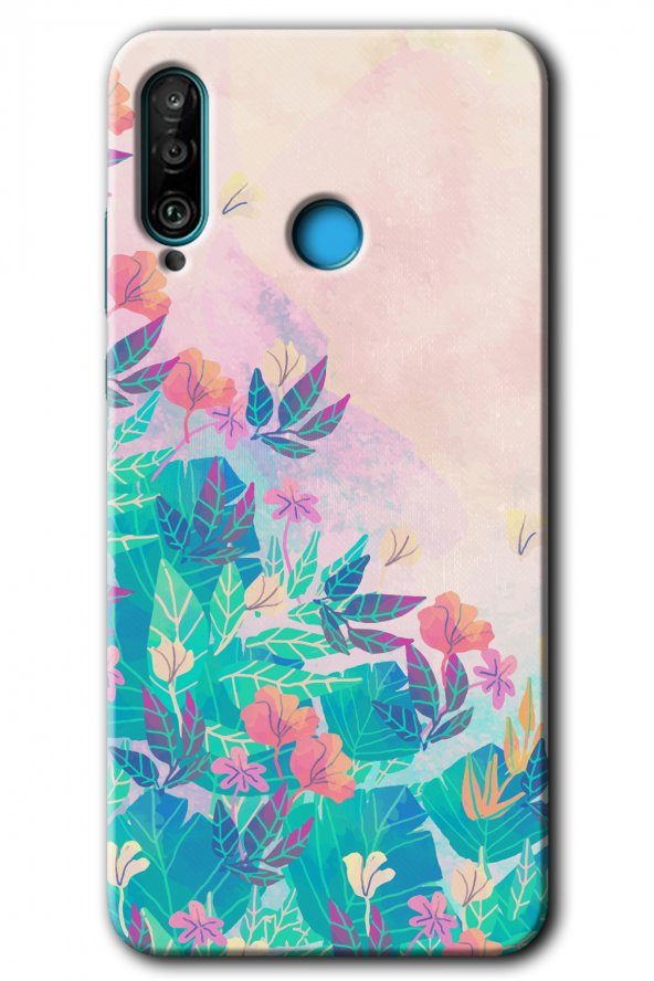 Huawei P30 Lite Kılıf HD Desen Baskılı Arka Kapak - Çizim Yapraklar