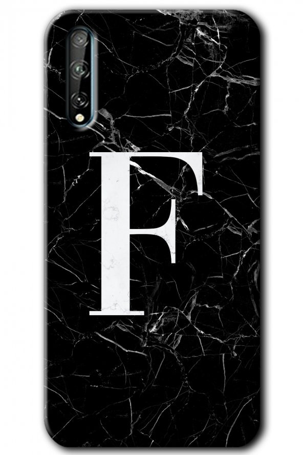 Huawei P Smart S Kılıf HD Desen Baskılı Arka Kapak - Siyah Mermer Desenli F Harfi