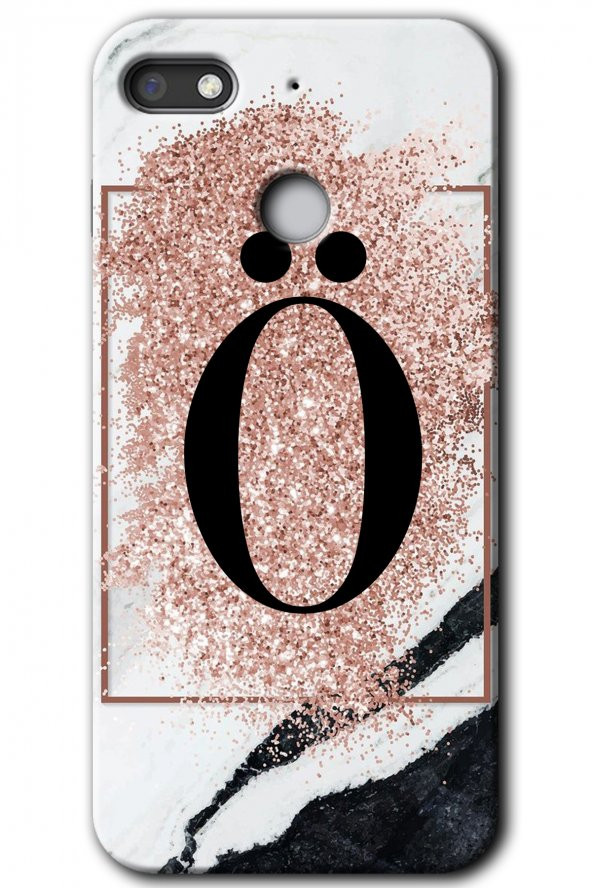 General Mobile GM 8 Go Kılıf HD Desen Baskılı Arka Kapak - Pembe Mermer Desenli Ö Harfi