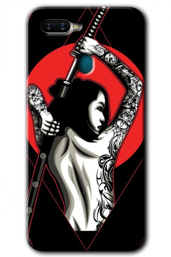 Oppo Ax7 Kılıf HD Desen Baskılı Arka Kapak - Samurai Girl - 1