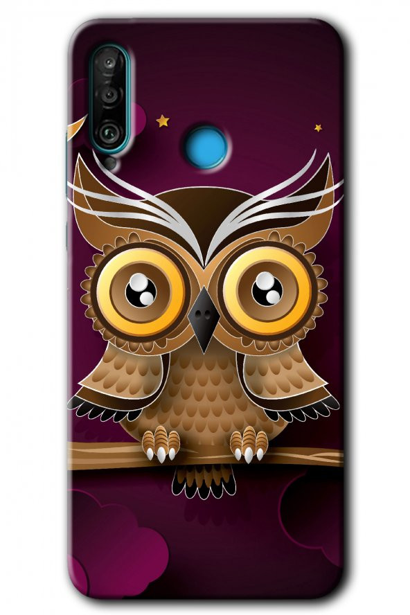 Huawei P30 Lite Kılıf HD Desen Baskılı Arka Kapak - Owl Bird Branch