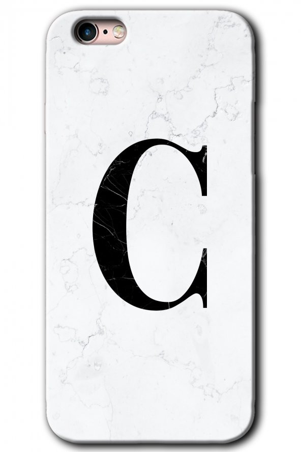 iPhone 6 Kılıf HD Desen Baskılı Arka Kapak - Beyaz Mermer Desenli C Harfi