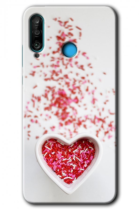 Huawei P30 Lite Kılıf HD Desen Baskılı Arka Kapak - Kalpli Şekerleme