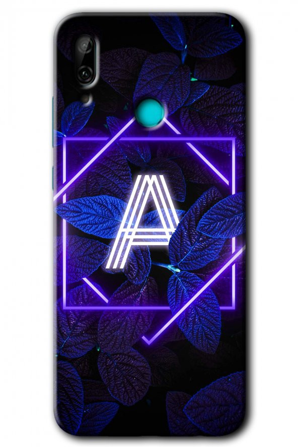 Huawei P smart 2019 Kılıf HD Desen Baskılı Arka Kapak - Dark Neon Yaprak A Harfi