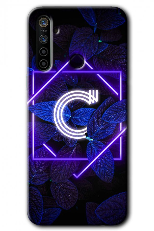 Realme 6i Kılıf HD Desen Baskılı Arka Kapak - Dark Neon Yaprak C Harfi