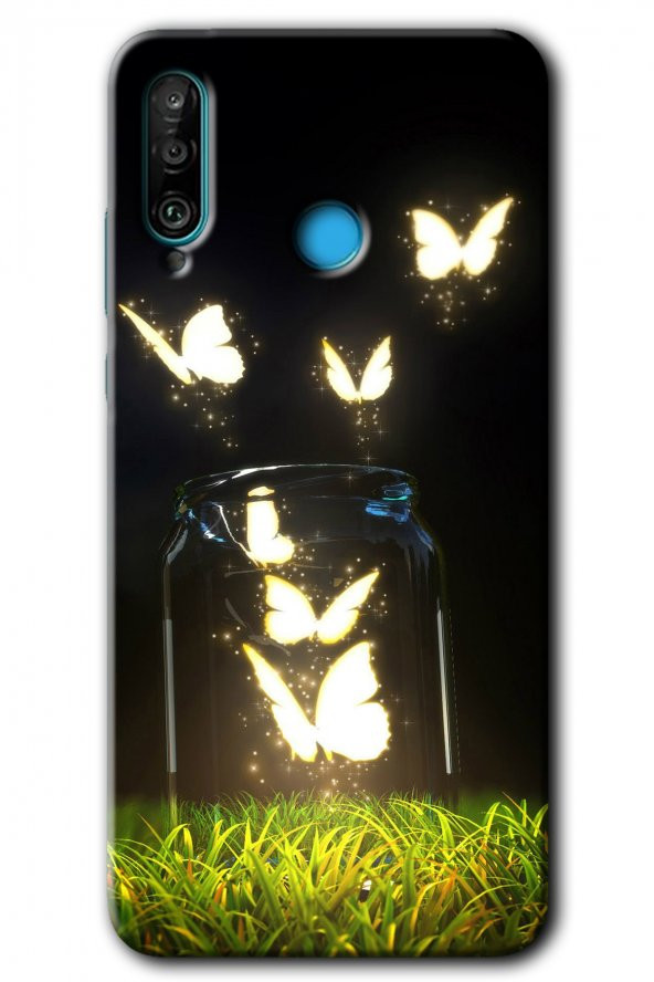 Huawei P30 Lite Kılıf HD Desen Baskılı Arka Kapak - Işıklı Kelebekler