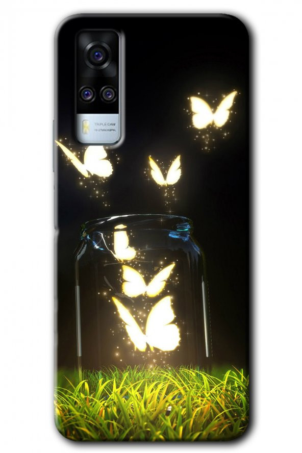Vivo Y53s Kılıf HD Desen Baskılı Arka Kapak - Işıklı Kelebekler - 1