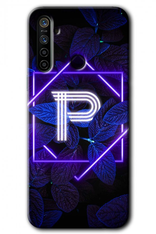Realme 6i Kılıf HD Desen Baskılı Arka Kapak - Dark Neon Yaprak P Harfi