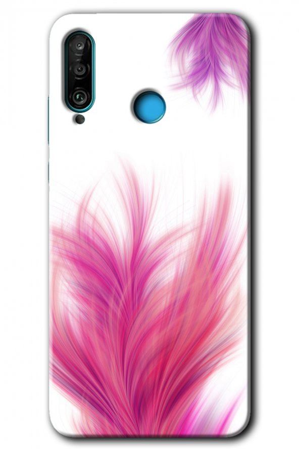 Huawei P30 Lite Kılıf HD Desen Baskılı Arka Kapak - Pembe Tüy