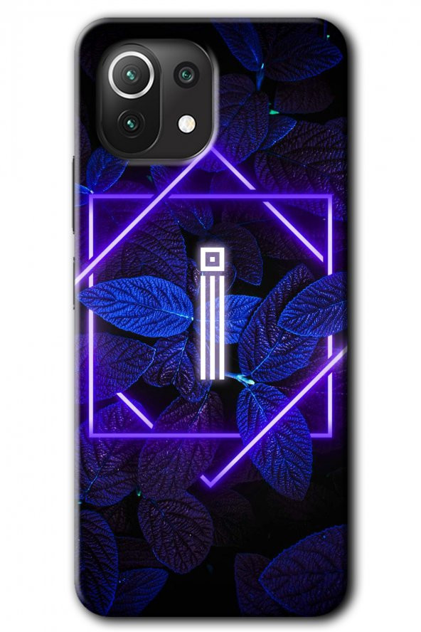 Xiaomi Mi 11 Lite Kılıf HD Desen Baskılı Arka Kapak - Dark Neon Yaprak İ Harfi