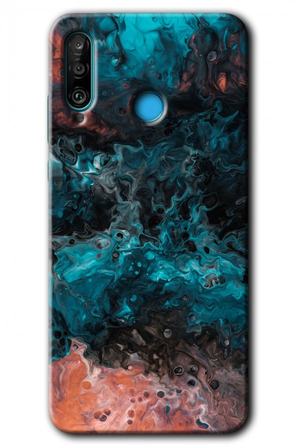 Huawei P30 Lite Kılıf HD Desen Baskılı Arka Kapak - Liquid Colorfull